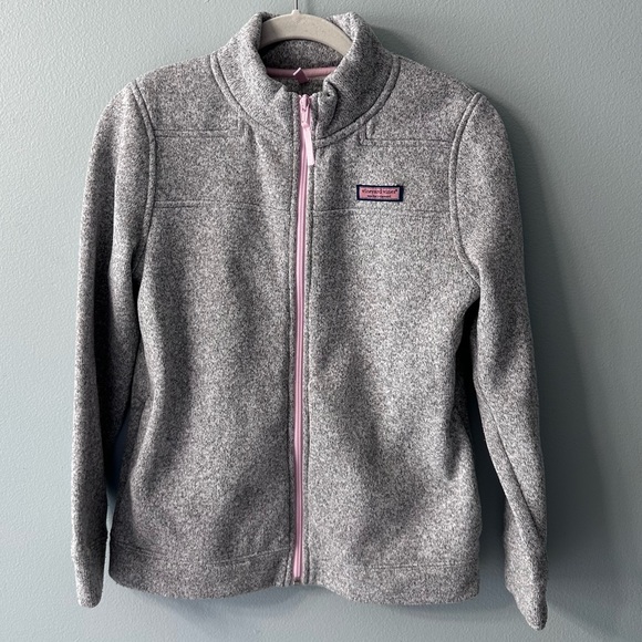 Vineyard Vines Other - Vineyard Vines Zip Up Preppy Sweater Grey and Pink Girls Large 14